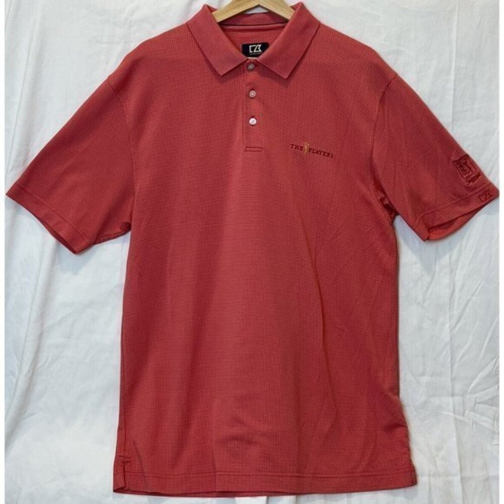 Cutter & Buck Large CB DryTec Lux The Players TPC Sawgrass Orange Patterned Polo